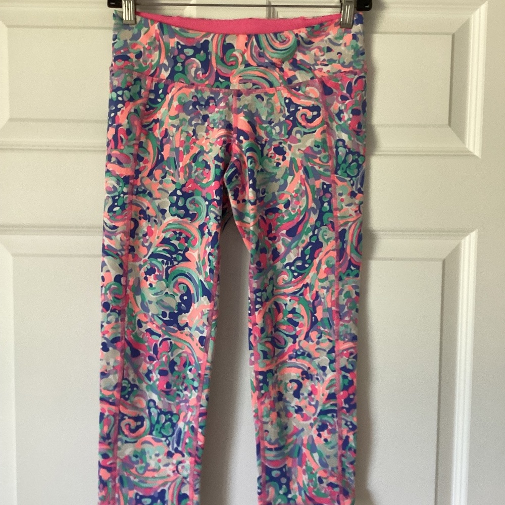 Lilly Pulitzer Luxletic Weekender UPF 50 Crop Leggings Blue Green Pink Turquoise